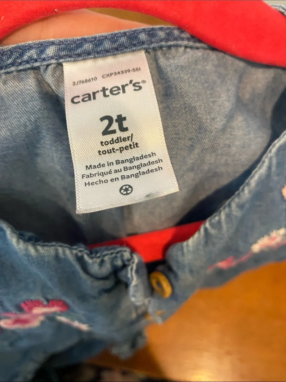 Carters 2t Embroidered Denim Dress with Pink Floral Detail